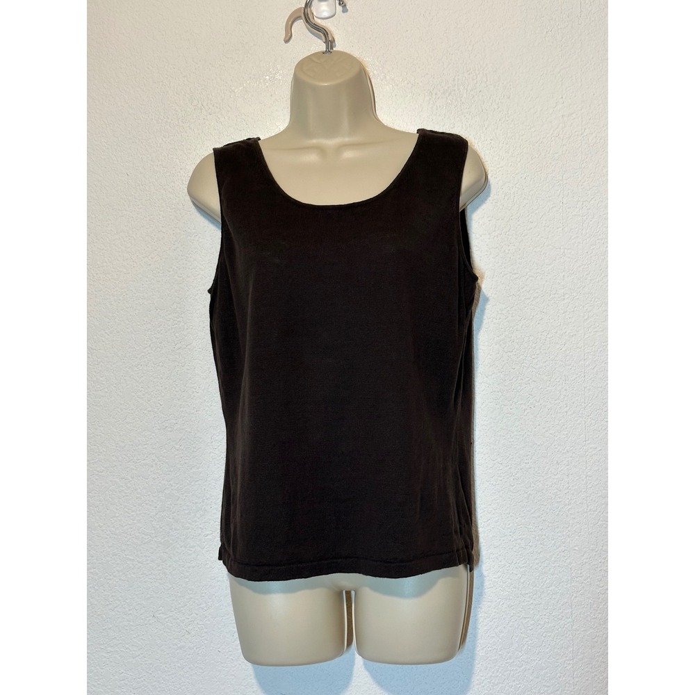 Lafayette 148 New York Brown 100% Linen Knit Tank Top Shell XL Sleeveless